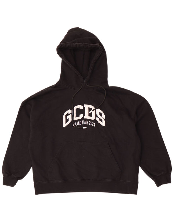 GCDS Felpa con cappuccio ampia grafica da uomo XS in cotone nero