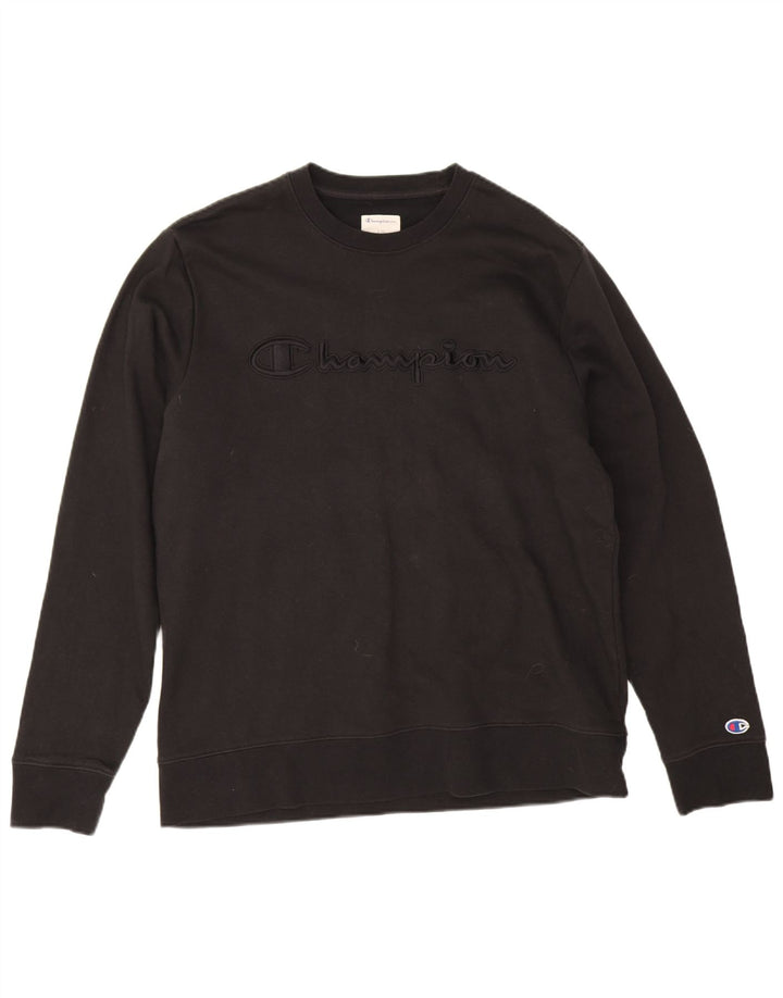 Champion Mens Graphic Sweatshirt Jumper Large Black Cotton