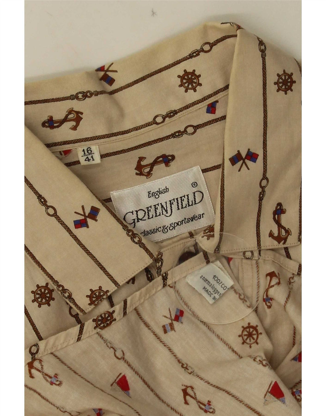 Greenfield Herre abstrakt mønster pullover skjorte str. 41 16 Large Beige