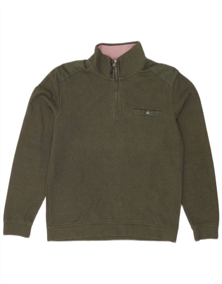 Ted Baker Sweat-shirt à col zippé pour homme Taille 2 Petit Kaki Coton