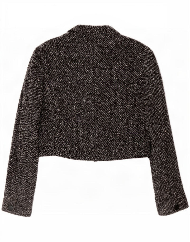 Max Mara Veste blazer courte à 4 boutons pour femme UK 14 Laine mouchetée gris moyen