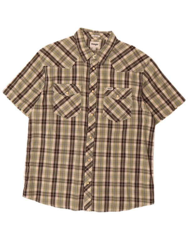 Wrangler Mens Short Sleeve Regular Fit Shirt Large Khaki Check Cotton