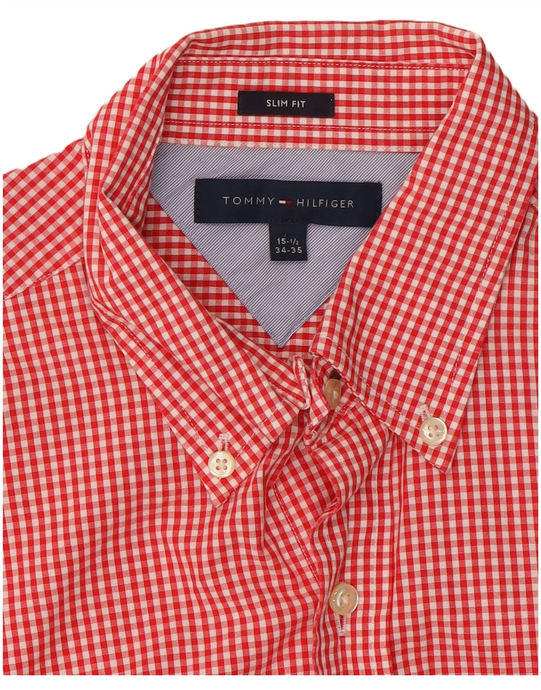 Camicia slim fit da uomo Tommy Hilfiger taglia 15 1/2 percalle rosso medio