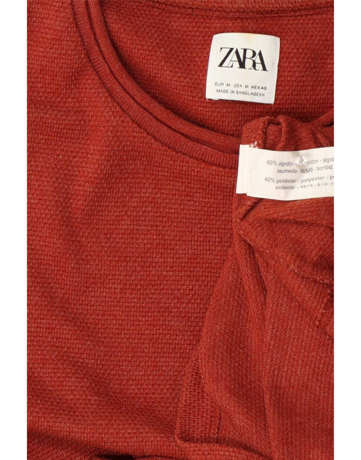 Zara Suéter masculino com gola redonda e algodão vermelho médio