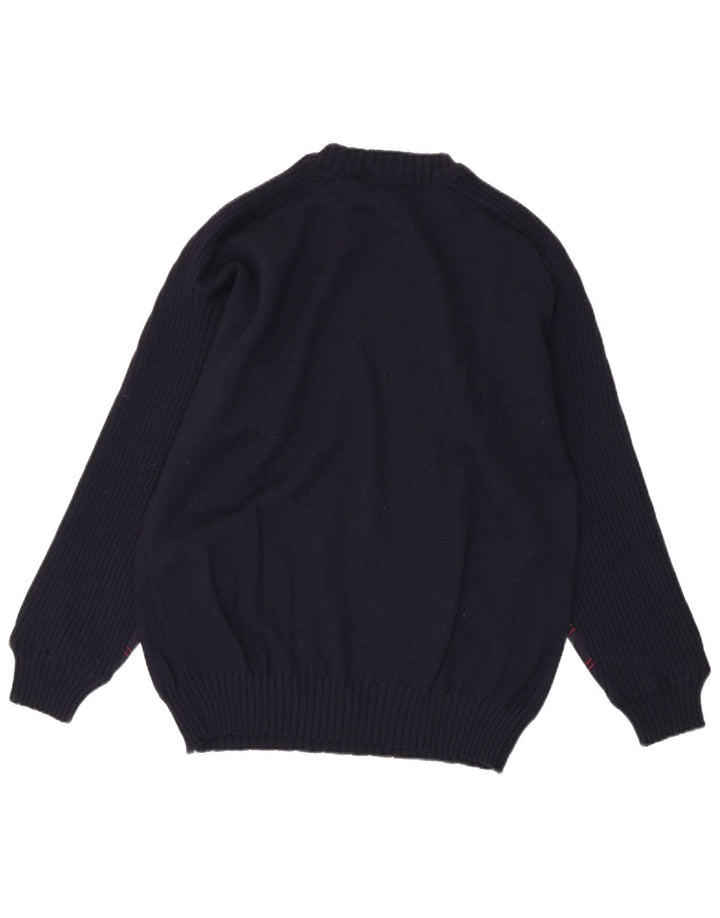 Vintage Mens Crew Neck Jumper Sweater Medium Navy Blue Striped
