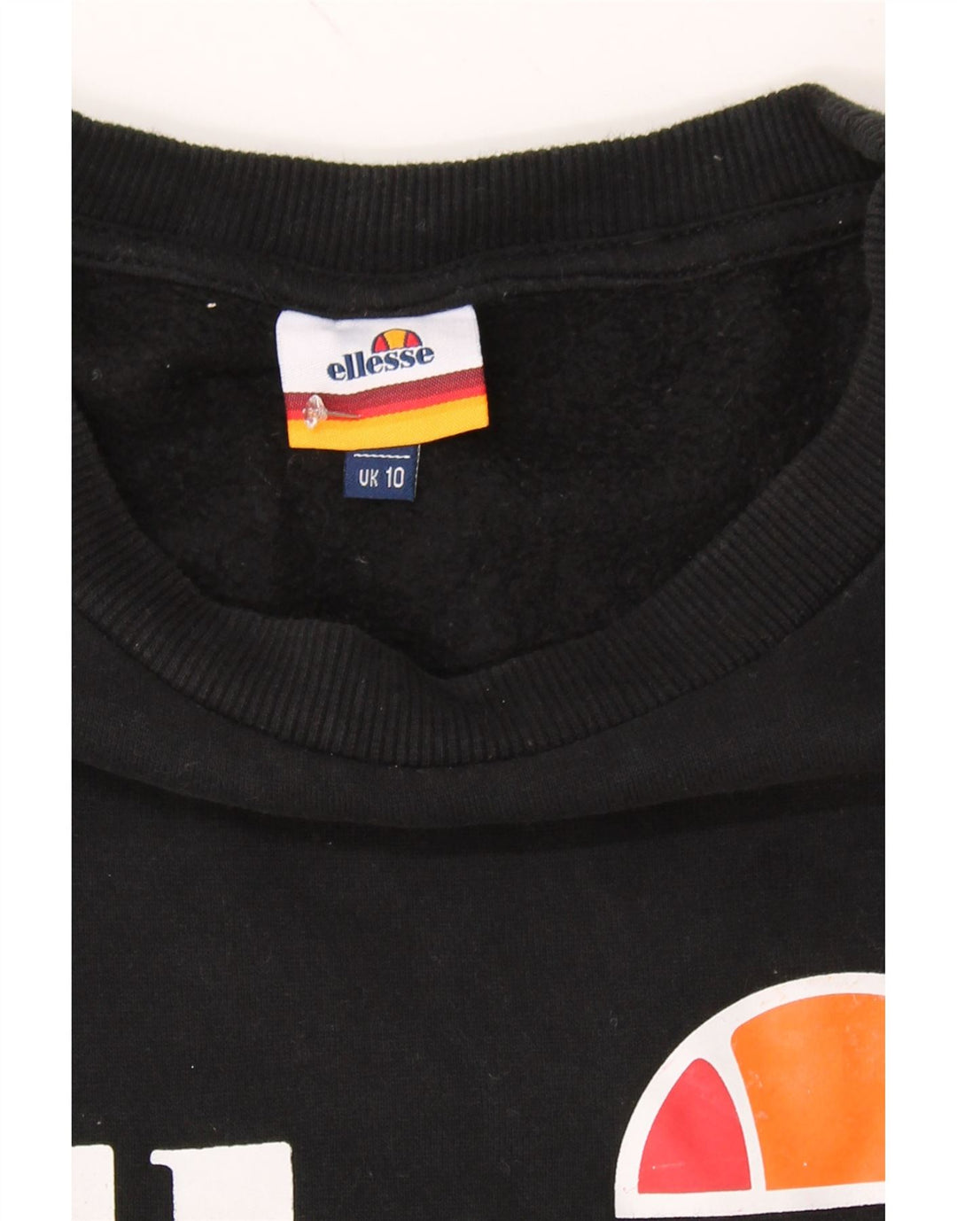 ELLESSE Womens Oversized Graphic Sweatshirt Jumper UK 10 Small Black Vintage Ellesse and Second-Hand Ellesse from Messina Hembry 