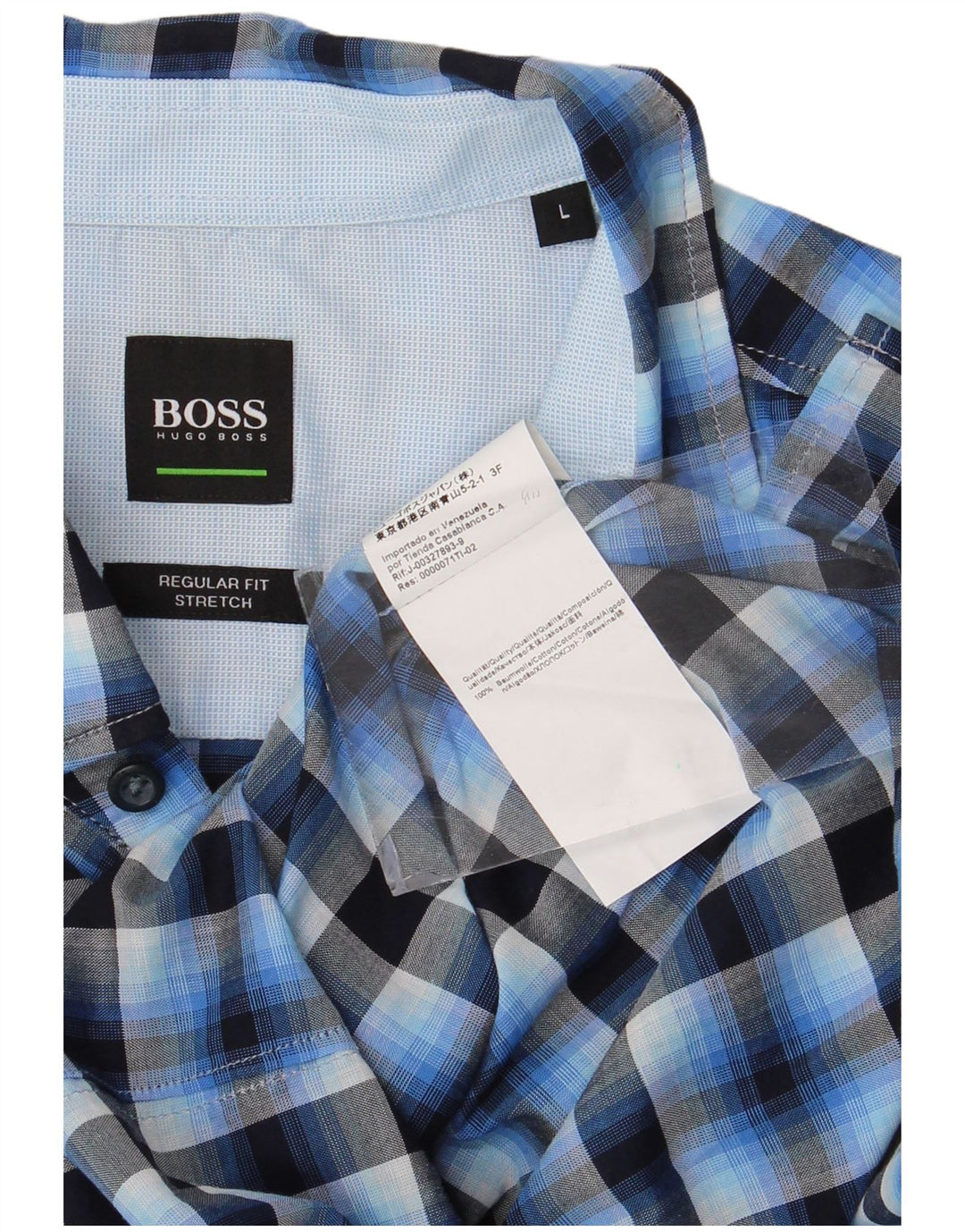 Hugo Boss Mens Stretch Regular Fit Shirt Large Blue Check Cotton