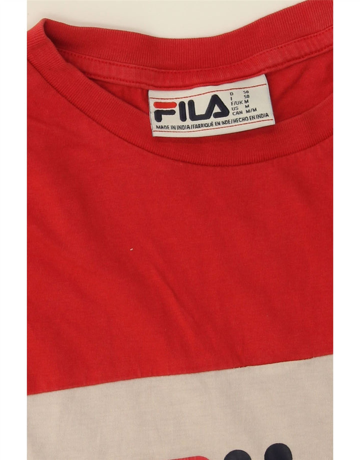 FILA Mens Graphic T-Shirt Top Medium Red Colourblock Cotton Vintage Fila and Second-Hand Fila from Messina Hembry 