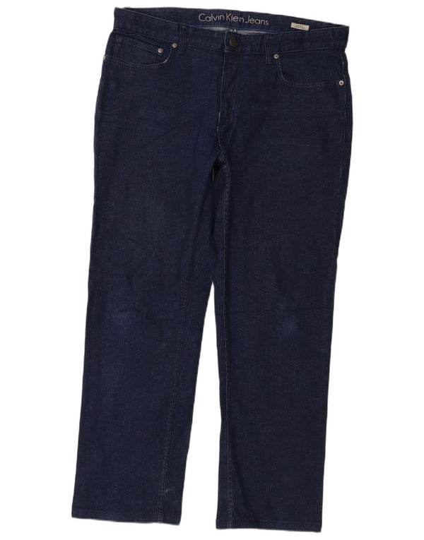 Calvin Klein Mens Slim Straight Jeans W34 L28 Navy Blue Cotton