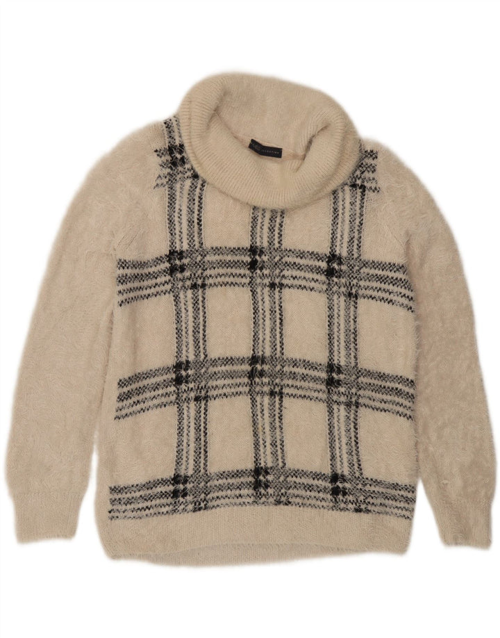 Marks & Spencer Dame Rullehals Sweater UK 16 Stor Beige Check
