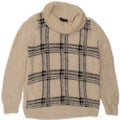 Marks & Spencer Dame Rullehals Sweater UK 16 Stor Beige Check