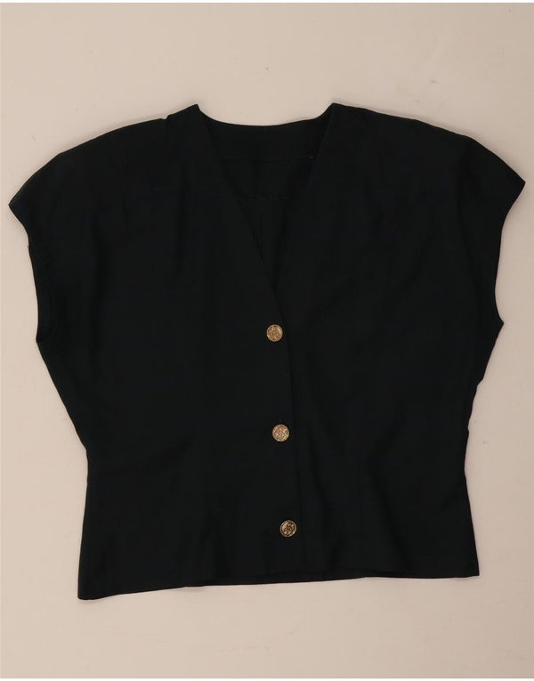 vintage Femme Chemise à manches courtes Blouse UK 16 Grand Chèque Vert