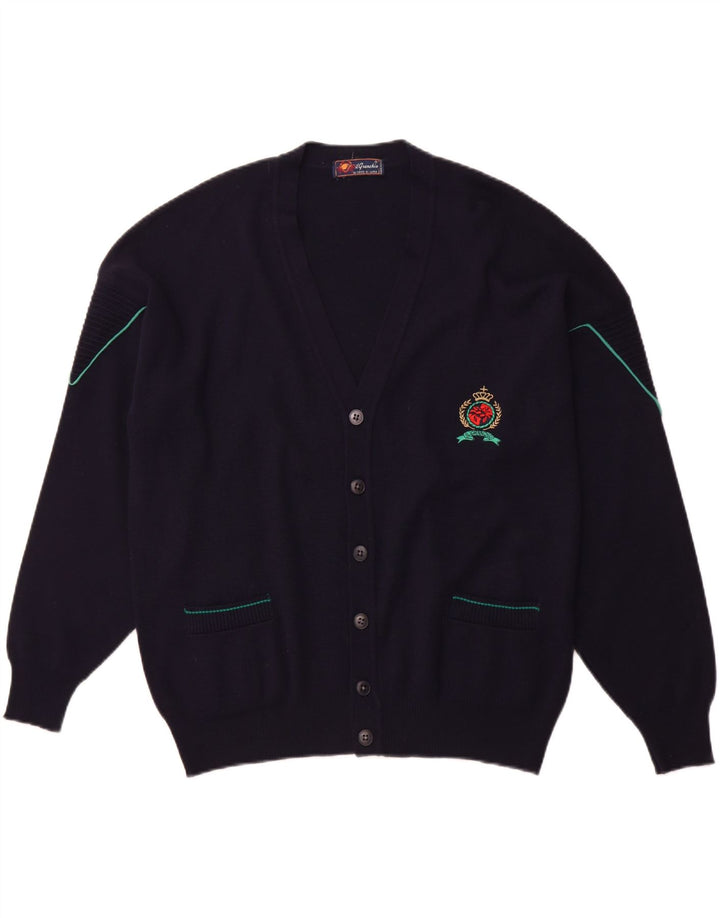 IL GRANCHIO Mens Cardigan Sweater Large Navy Blue Wool