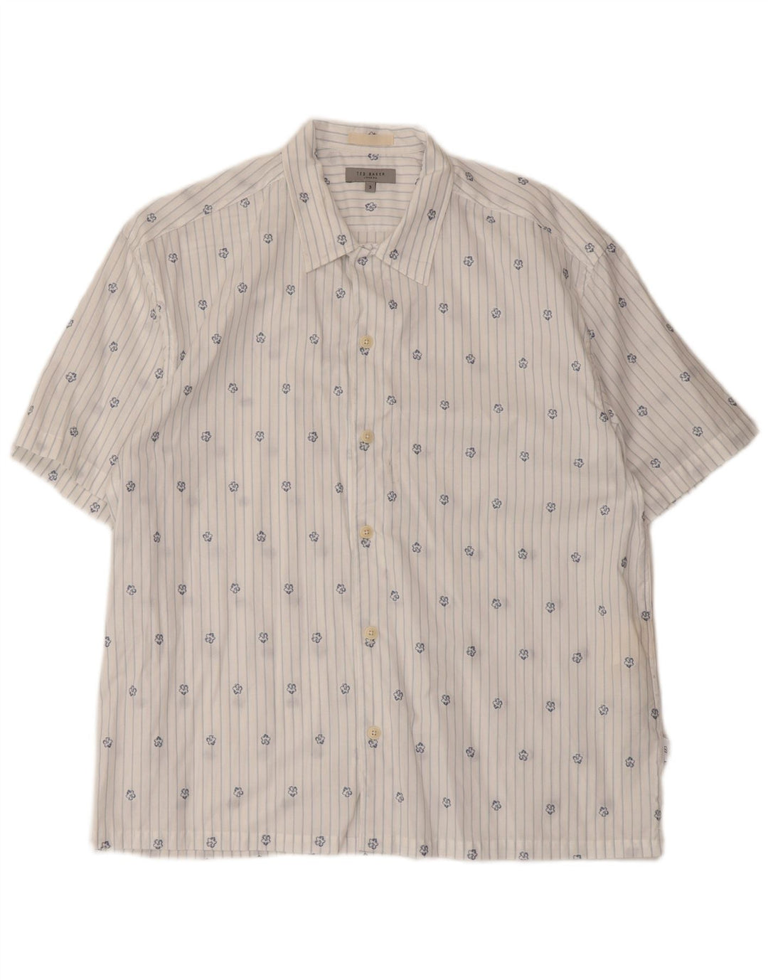 Ted Baker Mens Short Sleeve Shirt Size 3 Medium White Striped Cotton