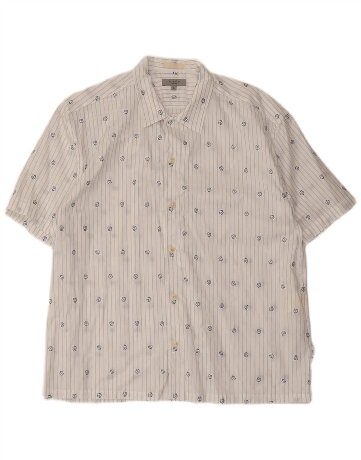 Ted Baker Mens Short Sleeve Shirt Size 3 Medium White Striped Cotton
