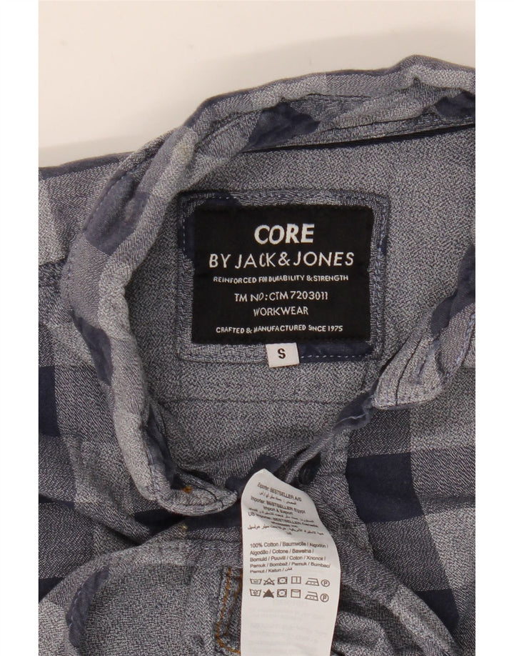 JACK & JONES Mens Flannel Shirt Small Navy Blue Check Cotton