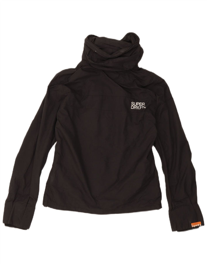 SUPERDRY Womens Graphic Hooded Rain Jacket UK 14 Medium Black Nylon