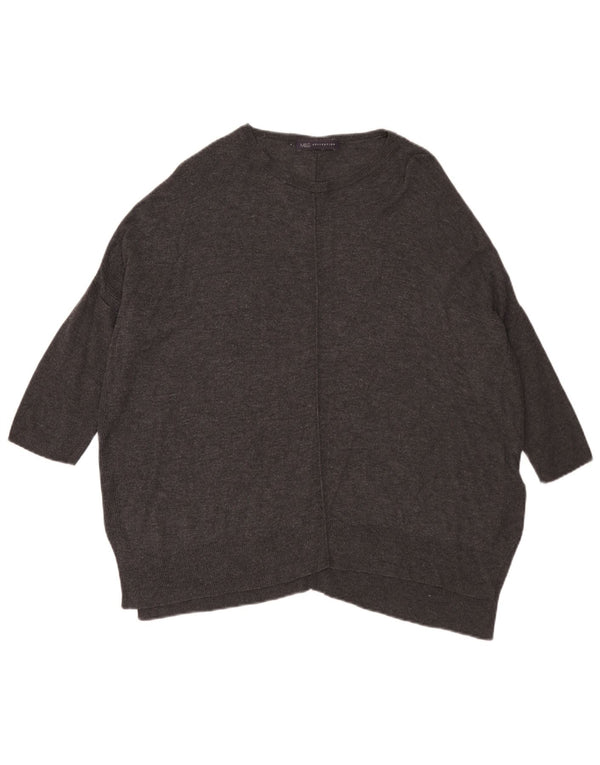 Marks & Spencer Womens 3/4 Sleeve Boat Neck Jumper Sweater UK 12 Medium Gre