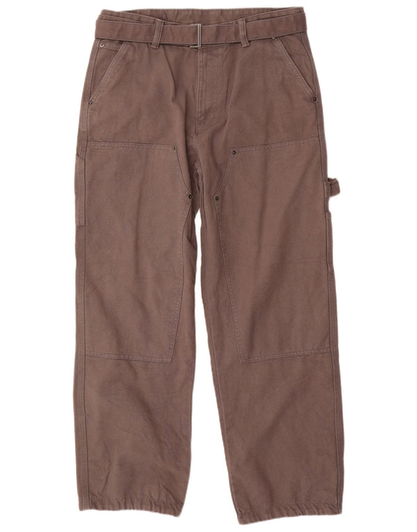 Zara Mens Straight Cargo Trousers EU 42 Large W32 L31 Grey Cotton