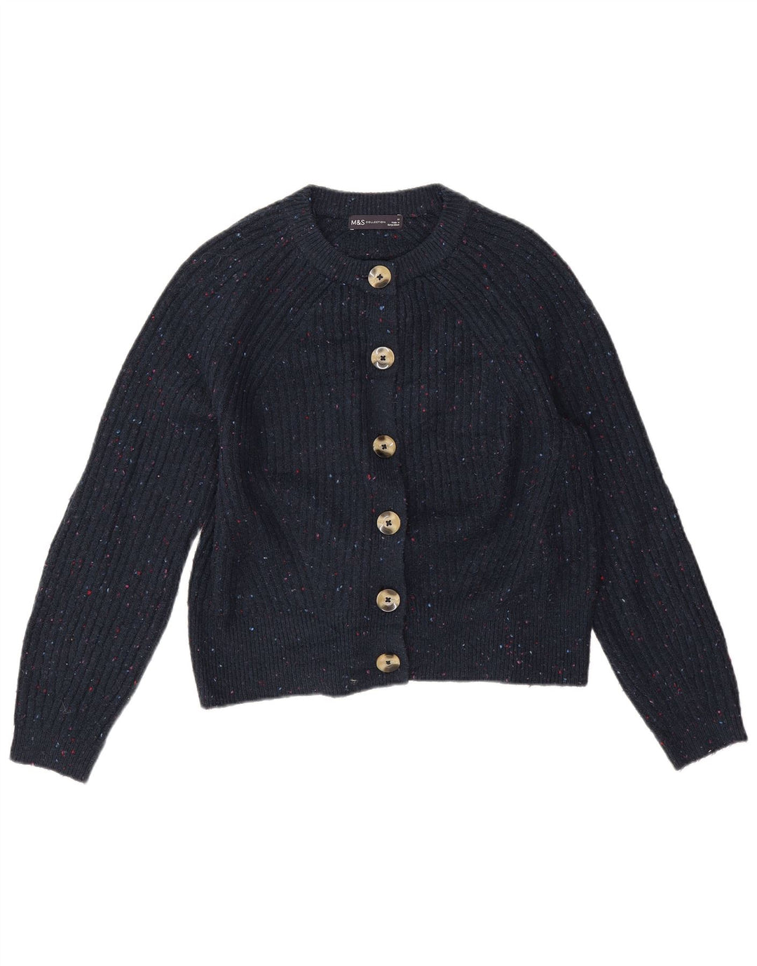 Marks & Spencer Womens Cardigan Sweater UK 14 Medium Navy Blue Flecked