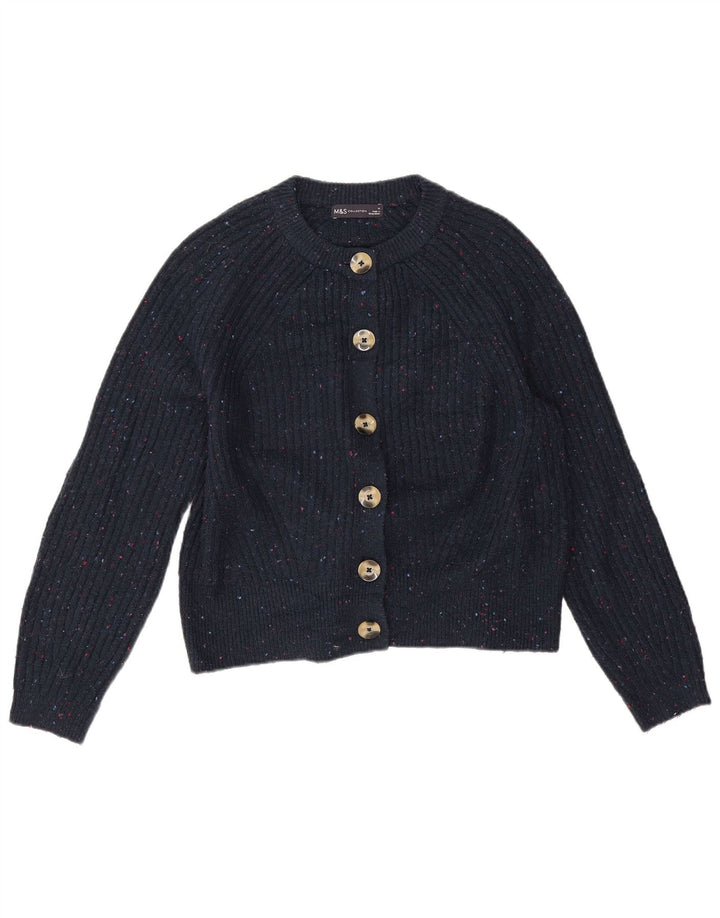 Marks & Spencer Womens Cardigan Sweater UK 14 Medium Navy Blue Flecked