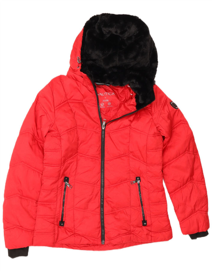 Nautica Womens Hooded Padded Jacket UK 14 Medium Red Polyester