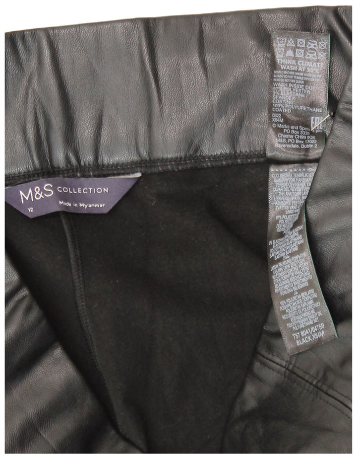 Marks & Spencer Womens Faux Leather Leggings UK 12 Medium Black Polyester