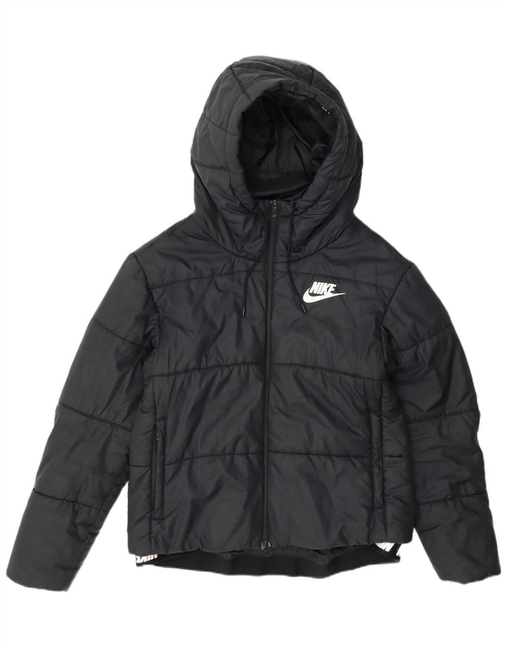 Nike Womens Graphic Hooded Wattierte Jacke UK 14 Medium Marineblau Polyester
