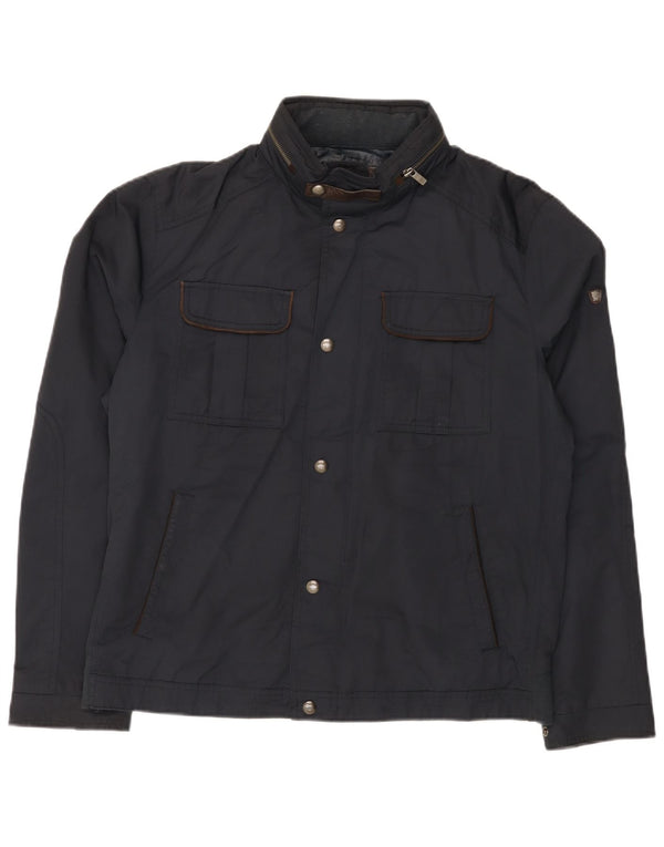 Jaqueta utilitária masculina Massimo Dutti com capuz UK 42 XL algodão azul marinho