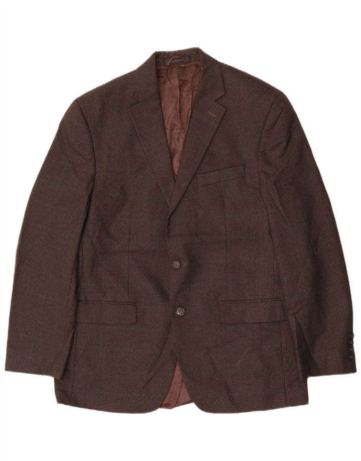 Chaps Mens 2 Button Blazer Jacket UK 40 Large Brown Check Polyester