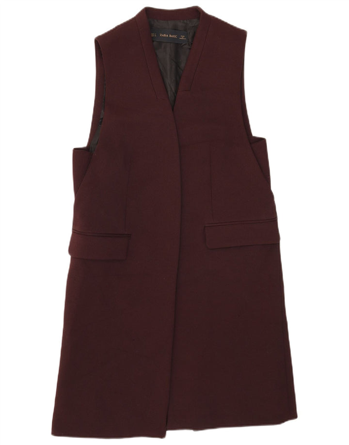 ZARA Womens Open Gilet UK 10 Small Maroon Polyester