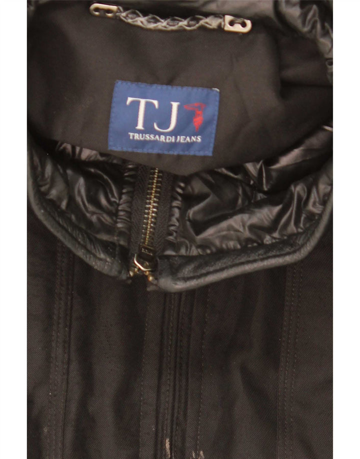 Trussardi Mens Padded Bomber Jacket IT 52 XL Black Polyester