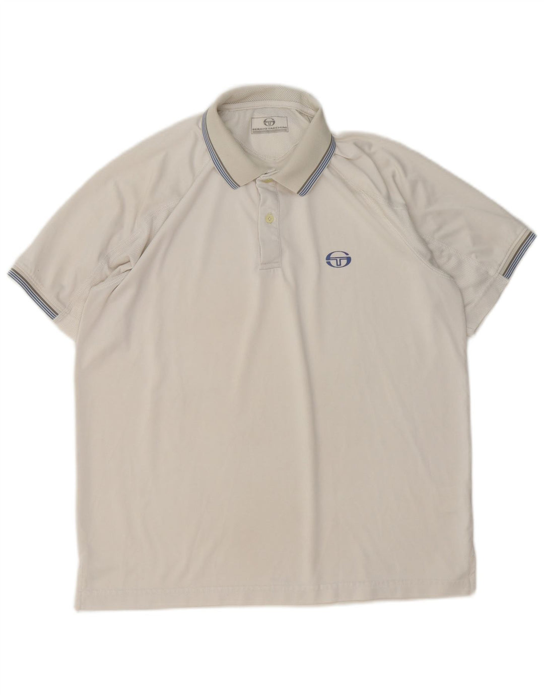 Sergio Tacchini Mens Polo Shirt XL White Polyester