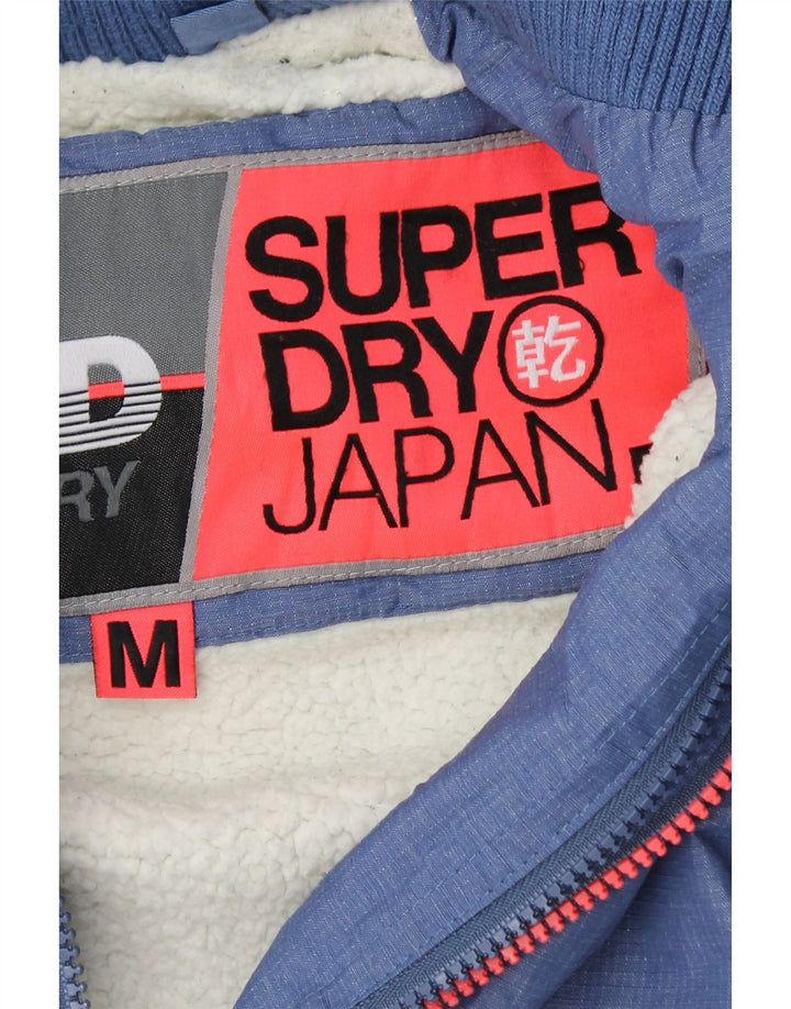 SUPERDRY Womens Graphic Hooded Windbreaker Jacket UK 14 Medium Blue