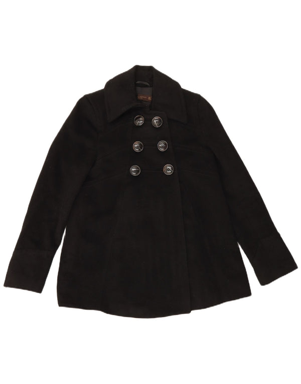 Zara Womens Pea Coat UK 8 Small Black Acetate
