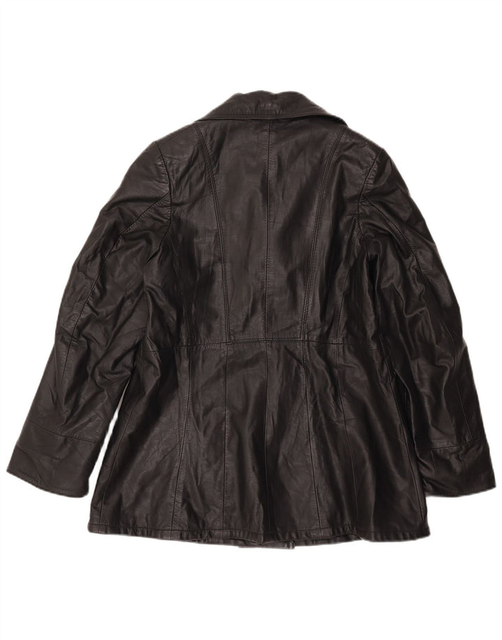 Jachetă de piele vintage pentru femei la dublu piept IT 46 Large Black