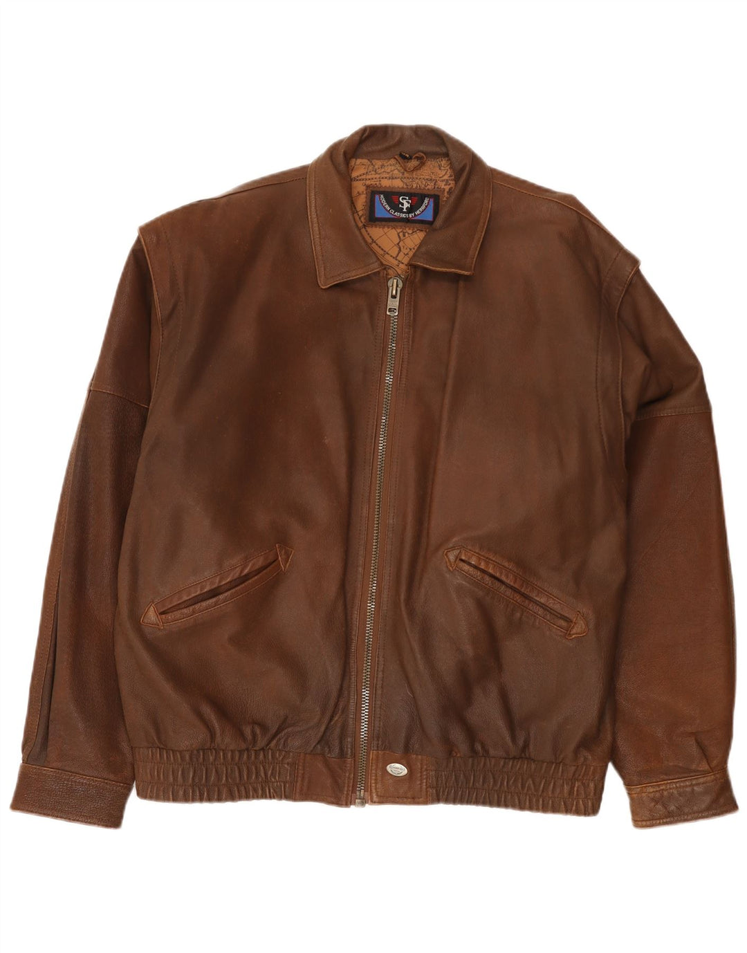 Herrford Mens Bomber Leather Jacket EU 54 2XL Brown Leather