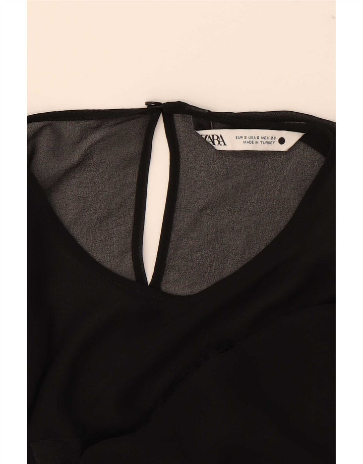 Zara Dame Langærmet Bluse Top UK 10 Small Black Polyester