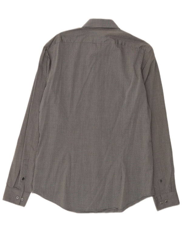 Calvin Klein Herre Fitted Shirt Størrelse 39 15 1/2 Medium Grey Spotted Bomuld