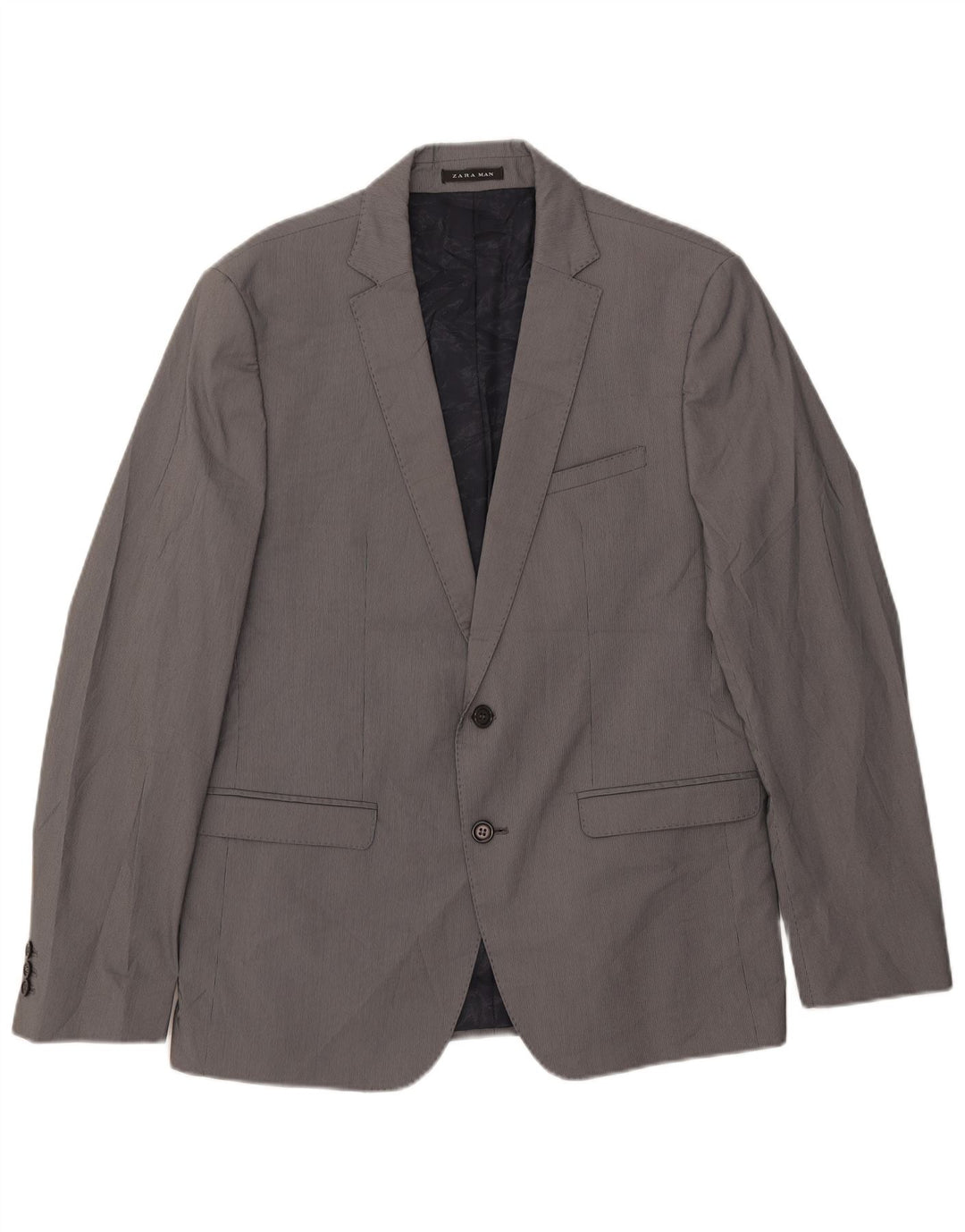 Zara Mens 2 Button Blazer Jacket EU 54 XL Grey Pinstripe Polyester
