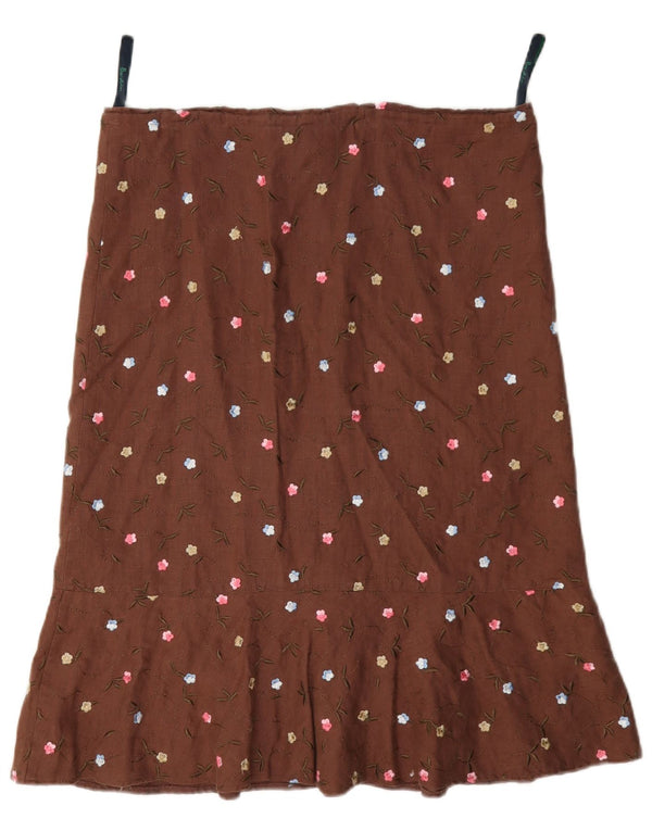 Boden Dame A-Line Nederdel UK 10 Small W34 Brown Spotted Linen