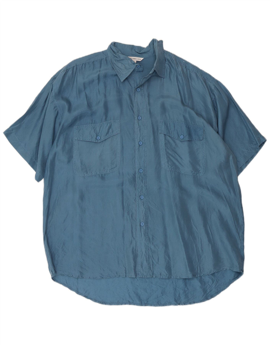 vintage Chemise à manches courtes pour hommes Grande soie bleue