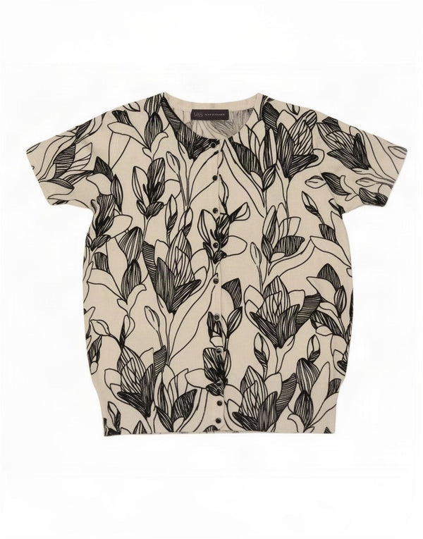 Marks & Spencer Cardigan à manches courtes pour femme UK 12 Medium Blanc Floral