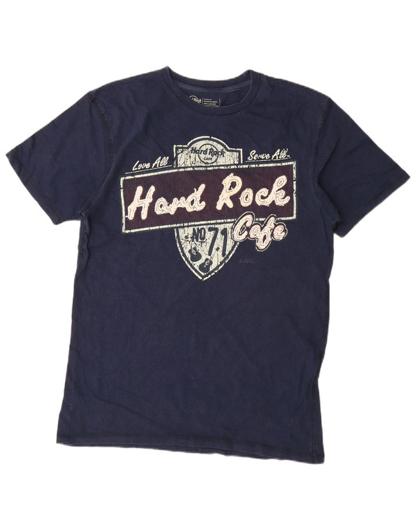 Hard Rock Cafe Herre grafisk T-shirt Top Medium Marineblå Bomuld