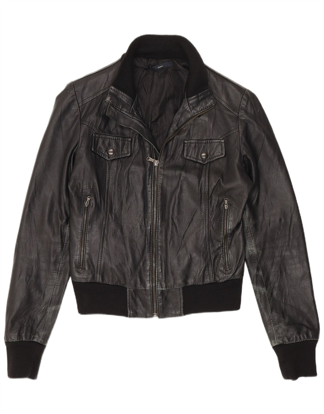 Sasch Womens Crop Leather Jacket UK 12 Medium Black