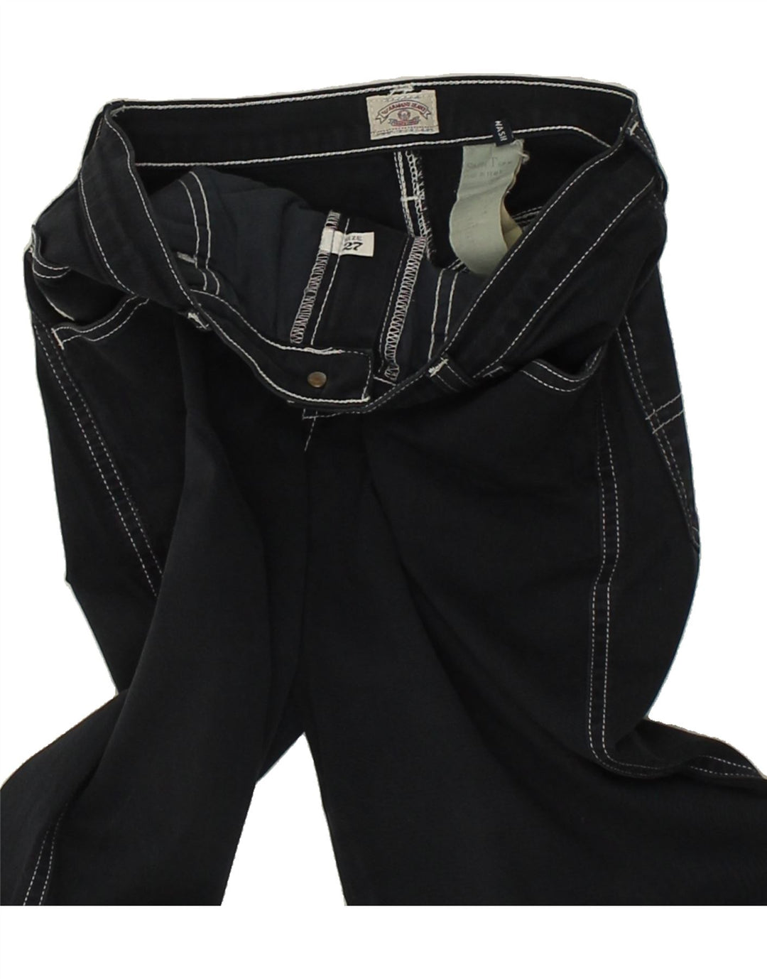 ARMANI Womens Tapered Casual Trousers W27 L27 Navy Blue Cotton | Vintage Armani | Thrift | Second-Hand Armani | Used Clothing | Messina Hembry 
