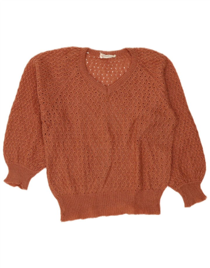 Vintage Dame V-hals sweater IT 42 Medium Brun