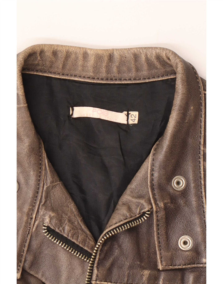 Vintage Womens Crop Leather Racer Jacket IT 42 Medium Brown