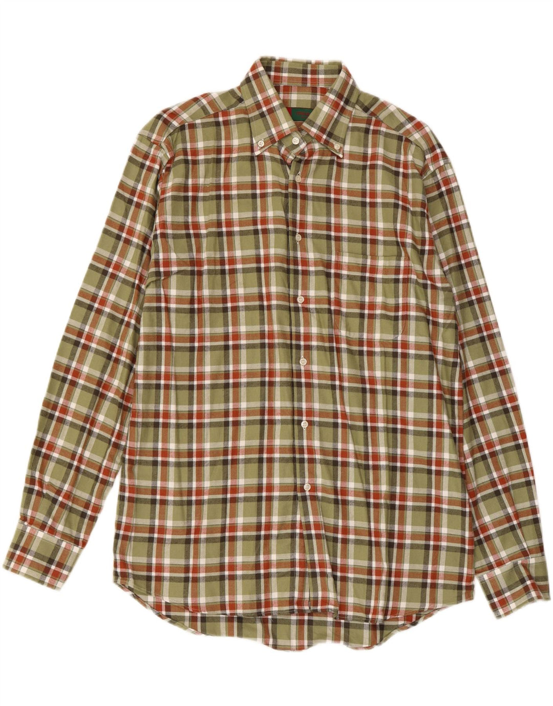 VINTAGE Mens Flannel Shirt Size 39 Medium Khaki Check