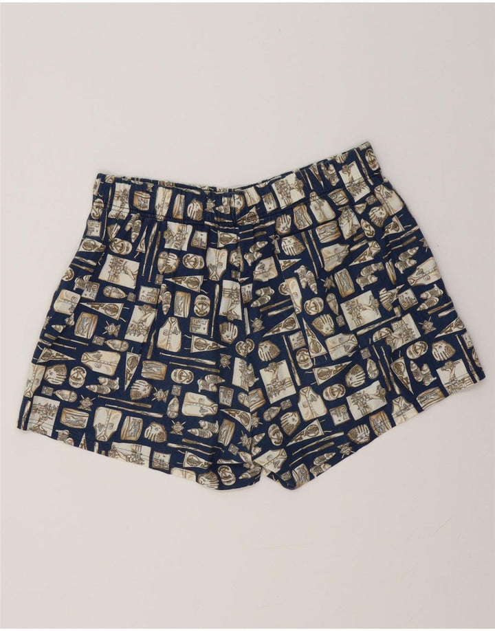 VINTAGE Mens Swimming Shorts Large  Navy Blue Geometric